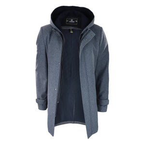 Herren Jacke 3/4 Langer Mantel Abnehmbare Kapuze Smart Casual Winter Warme Wolle - Grau - House of Cavani - 13
