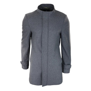 Herren Jacke 3/4 Langer Mantel Abnehmbare Kapuze Smart Casual Winter Warme Wolle - Grau - House of Cavani - 14
