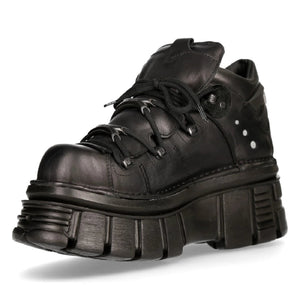 NEW ROCK 106N-S52 TOWER SHOES Metallic Black Leather Boots - New Rock - 5