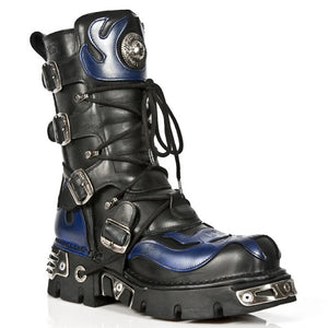 New Rock 107-S2 Mens 100% Leather Silver Skull Devil Metallic Boots - New Rock - 3