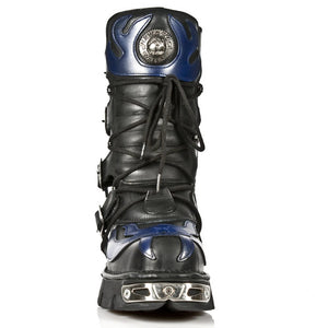 New Rock 107-S2 Mens 100% Leather Silver Skull Devil Metallic Boots - New Rock - 4