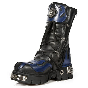 New Rock 107-S2 Mens 100% Leather Silver Skull Devil Metallic Boots - New Rock - 5