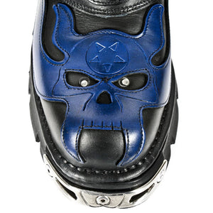 New Rock 107-S2 Mens 100% Leather Silver Skull Devil Metallic Boots - New Rock - 9