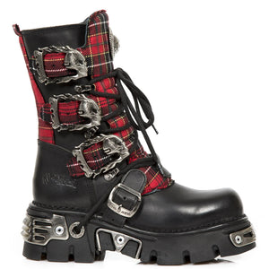 New Rock 391T-S1 Cizme negre din piele în tartan gotice punk emo militare - New Rock - 2