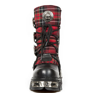 New Rock 391T-S1 Cizme negre din piele în tartan gotice punk emo militare - New Rock - 4
