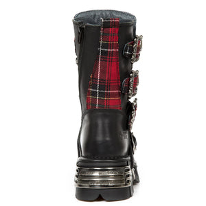 New Rock 391T-S1 Cizme negre din piele în tartan gotice punk emo militare - New Rock - 6