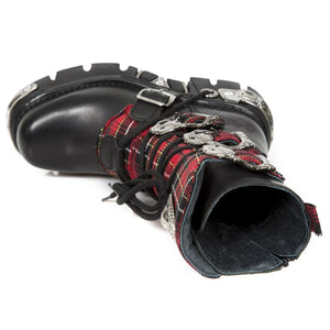 New Rock 391T-S1 Cizme negre din piele în tartan gotice punk emo militare - New Rock - 7
