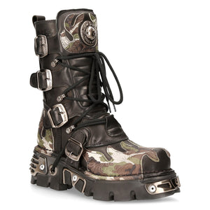 New Rock 591 S15 Bocanc goth biker pentru femei negru metalic din piele camuflaj flacără - New Rock - 3
