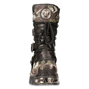 New Rock 591 S15 Bocanc goth biker pentru femei negru metalic din piele camuflaj flacără - New Rock - 4