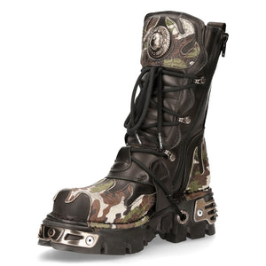 New Rock 591 S15 Bocanc goth biker pentru femei negru metalic din piele camuflaj flacără - New Rock - 5