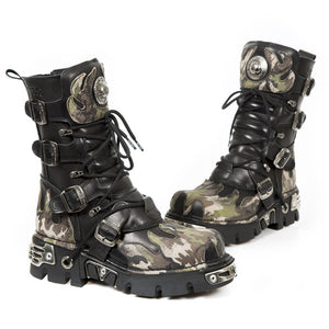 New Rock 591 S15 Bocanc goth biker pentru femei negru metalic din piele camuflaj flacără - New Rock - 9