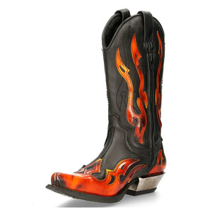 New Rock 7921-S2 Unisex Leather WEST Black Red Cowboy Leather Boots - New Rock - 5
