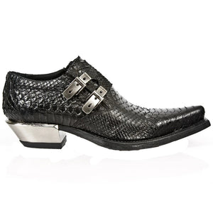 New Rock 7934-S2 Cizme Cu Piton Embosat Piele Neagră Cataramă Toc De Oțel - New Rock - 2