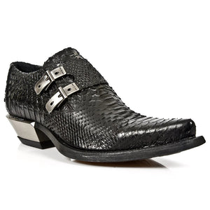 New Rock 7934-S2 Cizme Cu Piton Embosat Piele Neagră Cataramă Toc De Oțel - New Rock - 3