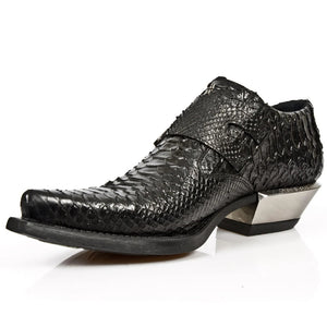 New Rock 7934-S2 Cizme Cu Piton Embosat Piele Neagră Cataramă Toc De Oțel - New Rock - 5