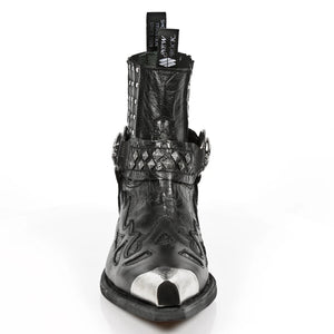New Rock 7950P-S1 Stivali Cowboy Militari in Pelle Nera con Tacco in Metallo Biker Rock - New Rock - 4