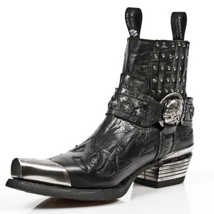New Rock 7950P-S1 Stivali Cowboy Militari in Pelle Nera con Tacco in Metallo Biker Rock - New Rock - 5