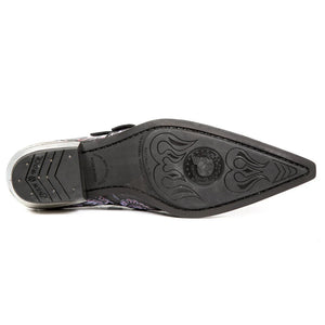New Rock Chaussures 7960-S6 motif repoussé cuir noir et rouge boucle et talon métallique - New Rock - 6