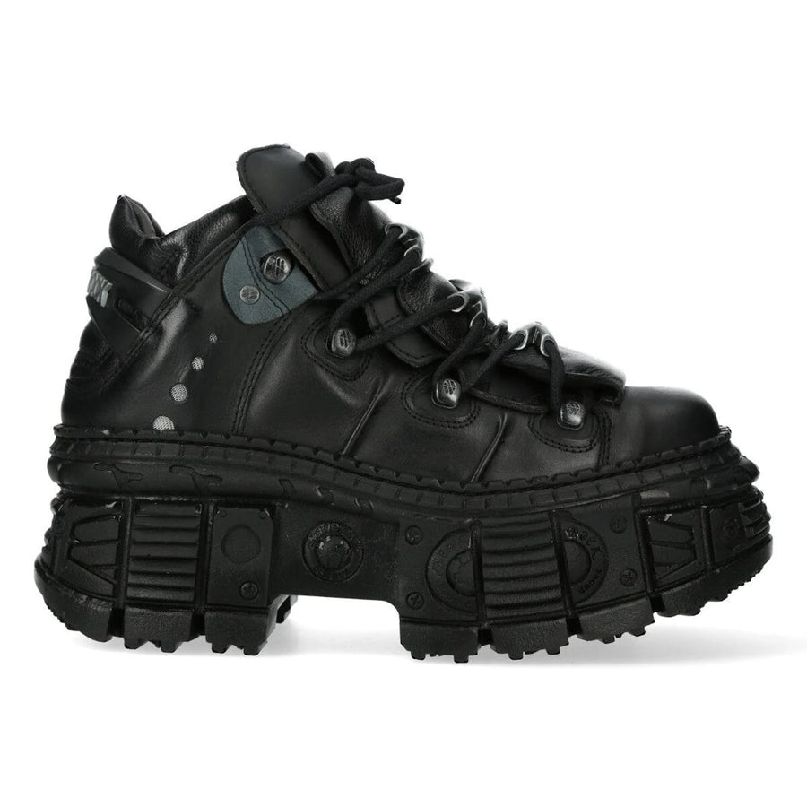 Stiefel Unisex New Rock WALL106-S12 Metallic Schwarz Leder Plateaustiefel - New Rock - 1