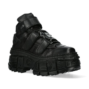 Boots New Rock WALL285-S2 unisexe cuir noir et métal talons compensés style punk gothique - New Rock - 3