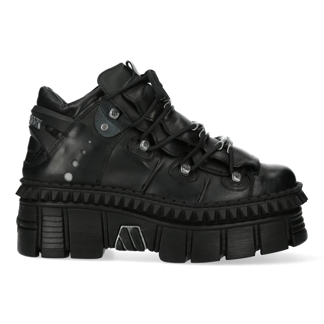 Stiefel New Rock Punk WALL106-S13 Schwarz Leder Plateau Knöchel Schuhe - New Rock - 1