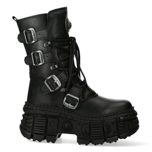 Stiefel Unisex New Rock WALL373-S5 Schwarz Leder Plateau Gothic Emo Goth Punk - New Rock - 1