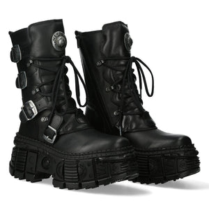 Stiefel Unisex New Rock WALL373-S5 Schwarz Leder Plateau Gothic Emo Goth Punk - New Rock - 2