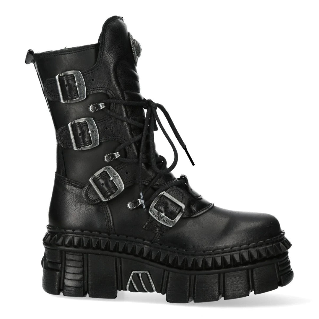 New Rock Bocanci Punk WALL373-S6 Unisex Negri Metalici Din Piele Cu Platformă Emo - New Rock - 1