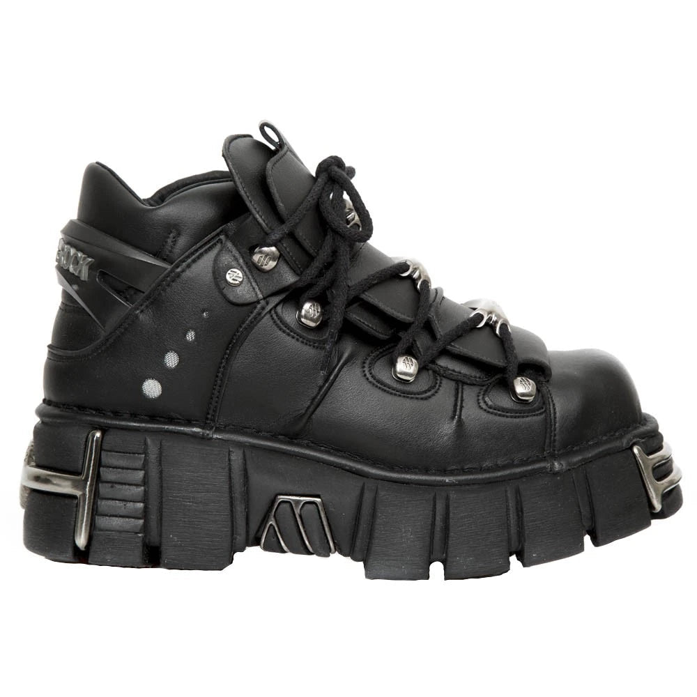 New Rock M-106-VS1 Unisex Metallic Black Vegan Leather Gothic Punk Rock Boots - New Rock - 1