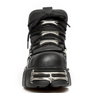 New Rock M-106-VS1 Unisex Metallic Black Vegan Leather Gothic Punk Rock Boots - New Rock - 3