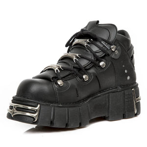 New Rock M-106-VS1 Unisex Metallic Black Vegan Leather Gothic Punk Rock Boots - New Rock - 4