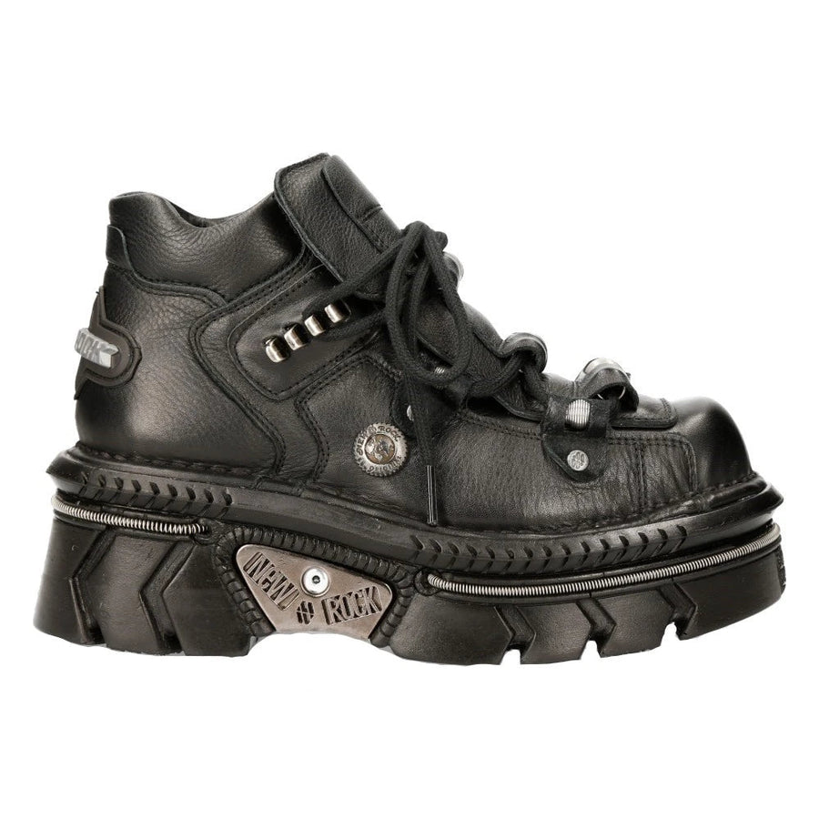 New Rock M-215-S6 Unisex Metallic Black 100% Leather Goth Techno Biker Boots - New Rock - 1