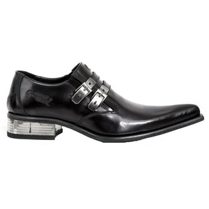 Nouvelles chaussures Rock M-2246-S14 Newman en cuir noir avec boucle et talon en acier - New Rock - 1
