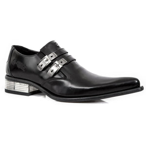 Nouvelles chaussures Rock M-2246-S14 Newman en cuir noir avec boucle et talon en acier - New Rock - 2