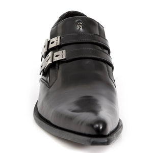 Nouvelles chaussures Rock M-2246-S14 Newman en cuir noir avec boucle et talon en acier - New Rock - 3