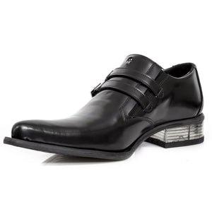 Nouvelles chaussures Rock M-2246-S14 Newman en cuir noir avec boucle et talon en acier - New Rock - 4