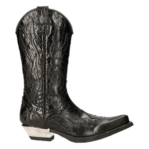 Nuevo rock M-7921-S1 Botas de llama negra de cuero negro Biker pesado Western Cowboy - New Rock - 1