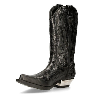 Nuevo rock M-7921-S1 Botas de llama negra de cuero negro Biker pesado Western Cowboy - New Rock - 5