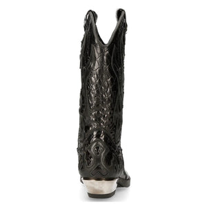 Nuevo rock M-7921-S1 Botas de llama negra de cuero negro Biker pesado Western Cowboy - New Rock - 6
