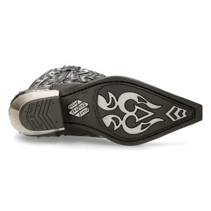 New Rock M-7921-S3 - Czarne kowbojki skórzane ze srebrnym płomieniem - New Rock - 7