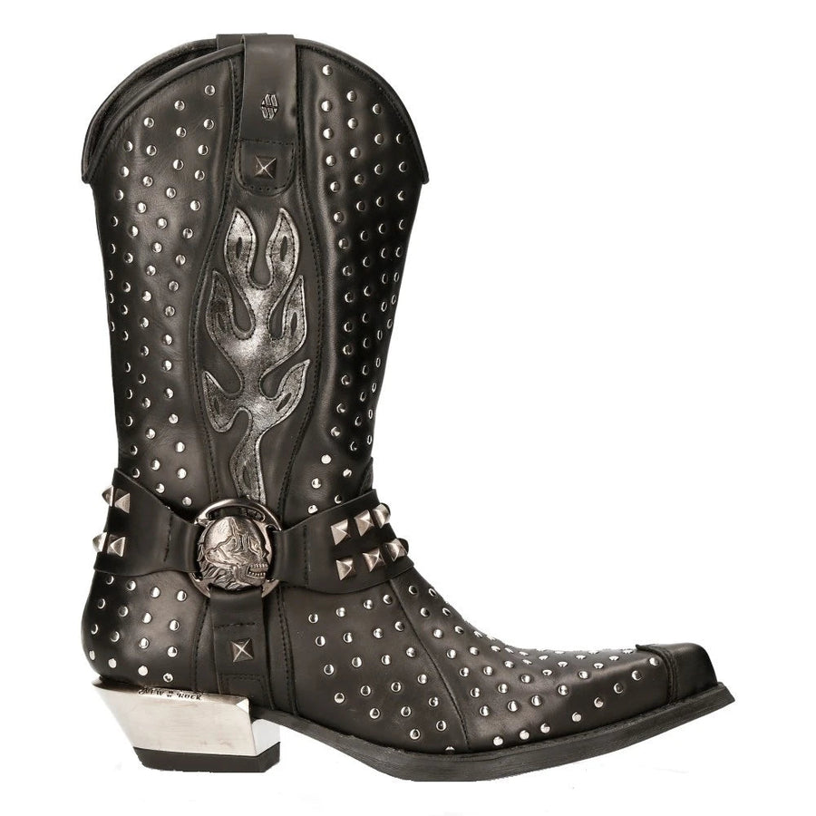 New Rock M-7928-S1 Western Cowboy Stiefel Schweres Biker-Leder aus schwarzem Leder - New Rock - 1
