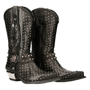 New Rock M-7928-S1 Western Cowboy Stiefel Schweres Biker-Leder aus schwarzem Leder - New Rock - 2