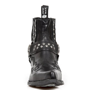 NEW ROCK M.7950-S1 Botine de Gleznă Negre Western Gotice Curea Craniu Nit Metalic - New Rock - 3