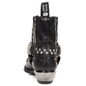 NEW ROCK M.7950-S1 Botine de Gleznă Negre Western Gotice Curea Craniu Nit Metalic - New Rock - 5