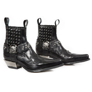 NEW ROCK M.7950-S1 Botine de Gleznă Negre Western Gotice Curea Craniu Nit Metalic - New Rock - 8