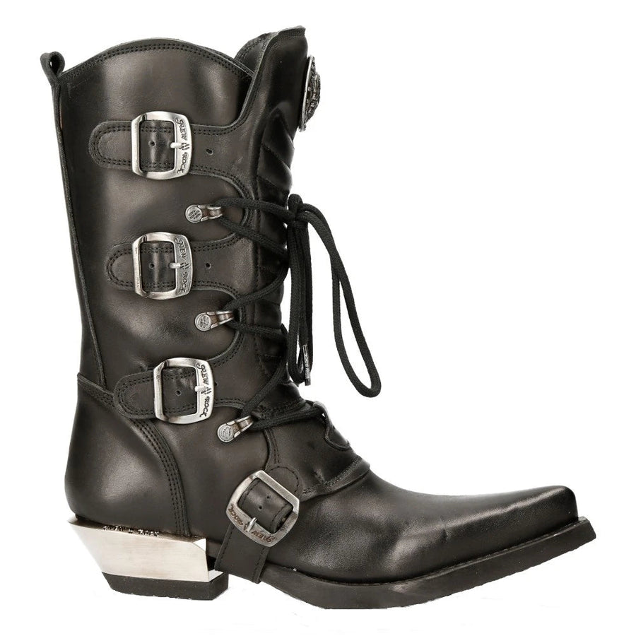 Scarpe M-7993-S1 in Vera Pelle con Fibbia stile Cowboy Biker - New Rock - 1