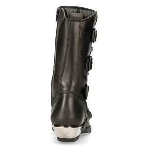 NEW ROCK M-7993-S1 WESTERN COWBOY BOOTS Czarne skórzane buty za kostkę z klamrą ciężkie biker - New Rock - 6