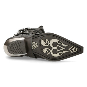 NEW ROCK M-7993-S1 WESTERN COWBOY BOOTS Czarne skórzane buty za kostkę z klamrą ciężkie biker - New Rock - 7