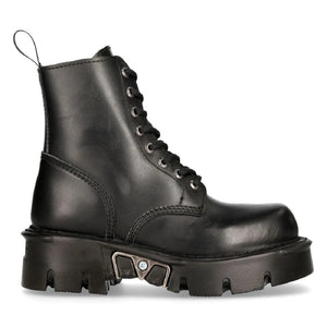 New Rock M-MILI084N-S Unisex Metallic Black 100% Leather Platform Military Boots - New Rock - 1