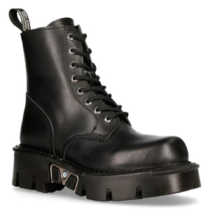 New Rock M-MILI084N-S Unisex Metallic Black 100% Leather Platform Military Boots - New Rock - 3